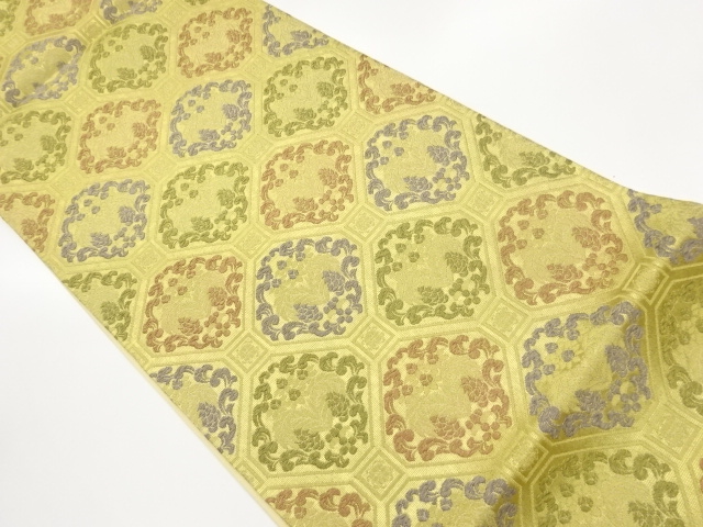 JAPANESE KIMONO / FUKURO OBI / SILK / WOVEN SHOKKO & FLORAL PLANTS